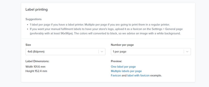 printing labels settings